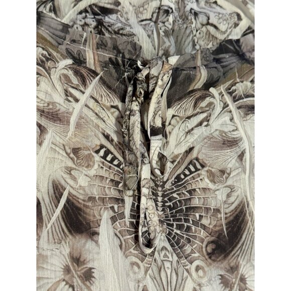 One World Live & Let Live Blouse Sz 1X Artsy Floral Lightweight Lined Tie Sleeve - Picture 7 of 15